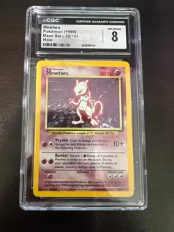 CGC 8 Mewtwo 1999 Base Set 10/102 Holo Pokemon Card - Image 1