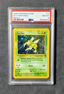 Pokemon Base Set 2 II Scyther 17/130 Holo Card PSA 8 NM-MT Graded WOTC 2000 Card - Image 1