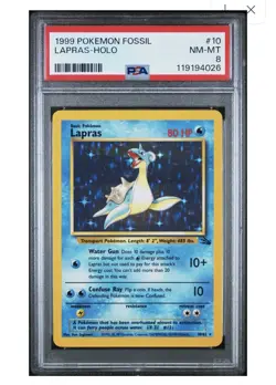 1999 Pokemon Fossil #10 Lapras Holo PSA 8, Free Shipping - Image 1