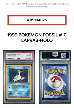 1999 Pokemon Fossil #10 Lapras Holo PSA 8, Free Shipping - Image 3