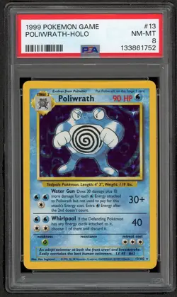 1999 POKEMON BASE SET UNLIMITED #13 POLIWRATH-HOLO PSA 8 NM MINT - Image 1