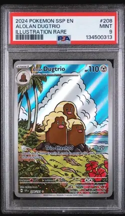 2024 Pokemon TCG Surging Sparks Alolan Dugtrio 208 Illustration Rare PSA 9 - Image 2