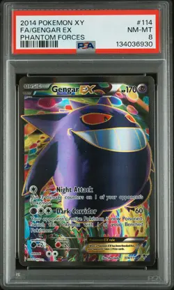 2014 POKEMON XY PHANTOM FORCES #114 FULL ART/GENGAR EX PSA 8 - Image 1