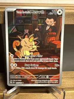 Pokemon TCG Team Rocket's Meowth Illustration Rare 203/182 Destined Rivals - Image 1