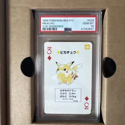 1996 POKEMON RED PLAYING CARDS 025 PIKACHU 3 OF DIAMONDS PSA 10 GEM MINT POKER - Image 1