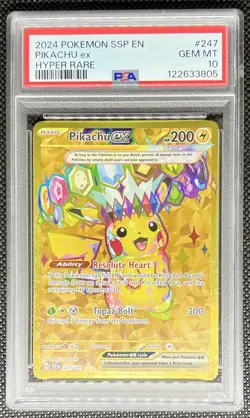2024 POKEMON SSP EN-SURGING SPARKS #247 PIKACHU EX HYPER RARE - PSA 10 GEM MINT - Image 1
