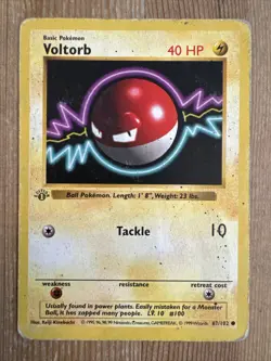 Voltorb 67/102 Base Set Shadowless 1st Edition Common Pokemon Card DMG - Image 1