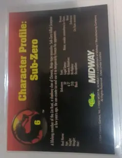 1994 CLASSIC GAMES MORTAL COMBAT #6 SUB-ZERO CARD - Image 2