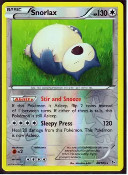 2014 POKEMON RARE SNORLAX 80/106 - XY FLASHFIRE REVERSE HOLO NM/LP (S7) - Image 1