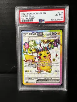 2024 POKEMON SSP EN-SURGING SPARKS ULTRA RARE #219 PIKACHU EX PSA 8 - Image 1