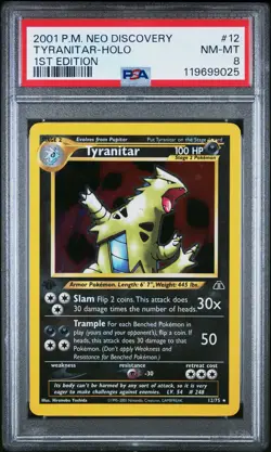 2001 POKEMON NEO DISCOVERY 1ST ED #12 TYRANITAR-HOLO PSA 8 - Image 1