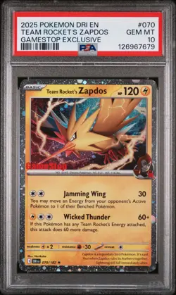PSA 10 - TEAM ROCKET'S ZAPDOS #70 - 2025 Pokemon GameStop Stamped Promo - Image 1