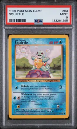 1999 POKEMON BASE SET UNLIMITED #63 SQUIRTLE PSA 9 - Image 1
