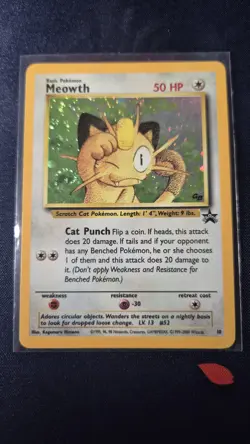 Meowth 10 Gameboy Promo WOTC Black Star Promo - Holo Pokemon Card With Swirl - Image 1
