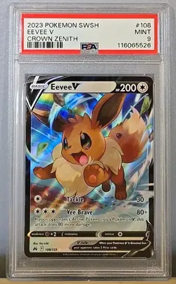 Pokemon TCG Crown Zenith Eevee v Holo Ultra Rare Card 108/159 PSA 9 - Image 1