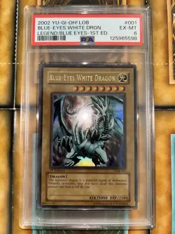 Yu-Gi-Oh! Blue-Eyes White Dragon LOB-001 1ST EDITION GLOSSY - NA ENGLISH - PSA 6 - Image 1