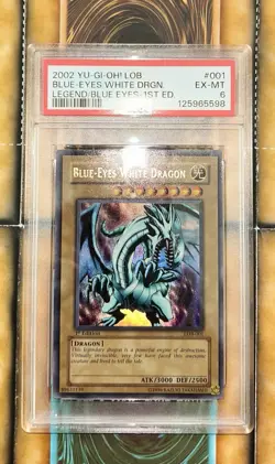 Yu-Gi-Oh! Blue-Eyes White Dragon LOB-001 1ST EDITION GLOSSY - NA ENGLISH - PSA 6 - Image 2