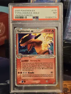 2005 POKEMON EX TYPHLOSION EX-HOLO UNSEEN FORCES PSA #110 NM 7 - Image 1