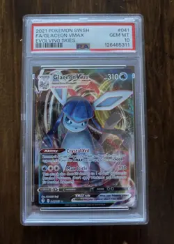 2021 POKEMON SWORD & SHIELD EVOLVING SKIES #041 FULL ART/GLACEON VMAX PSA 10 - Image 1