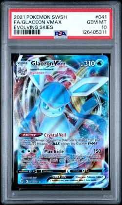 2021 POKEMON SWORD & SHIELD EVOLVING SKIES #041 FULL ART/GLACEON VMAX PSA 10 - Image 3