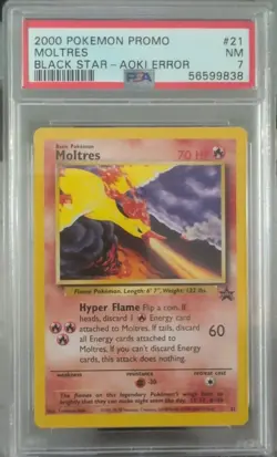 Black Star Promo 21 Moltres Toshinao Aoki Error PSA 7 - Image 1