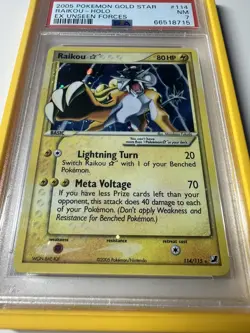 Pokemon Raikou Gold Star EX Unseen Forces Holo Ultra Rare #114 PSA 7 - Image 2