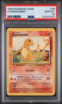 1999 POKEMON BASE SET UNLIMITED #46 CHARMANDER PSA 10 - Image 1