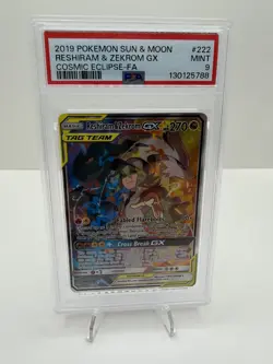 Pokemon TCG 2019 Reshiram & Zekrom GX 222/236 Cosmic Eclipse PSA 9 - Image 1