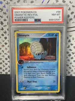 2007 Pokemon EX Power Keepers Omanyte #56 Reverse Foil PSA 8 - Image 1