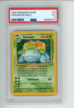 1999 Pokemon Base Set Venusaur 15/102 Unlimited Holo Rare PSA 5 EX - Image 1