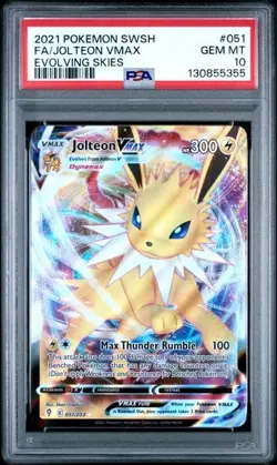 2021 POKEMON SWORD & SHIELD EVOLVING SKIES #051 FULL ART/JOLTEON VMAX PSA 10 - Image 1