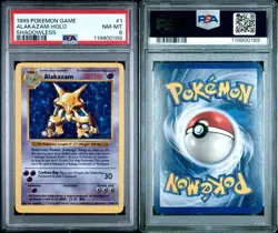 1999 POKEMON GAME | SHADOWLESS ALAKAZAM - HOLO #1 NM-MT PSA 8 - Image 1