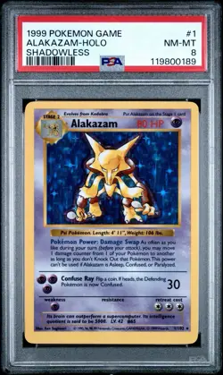 1999 POKEMON GAME | SHADOWLESS ALAKAZAM - HOLO #1 NM-MT PSA 8 - Image 2