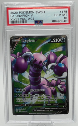 2020 POKEMON SWORD & SHIELD VIVID VOLTAGE #175 FA/DRAPION V PSA 10 GEM MINT - Image 1