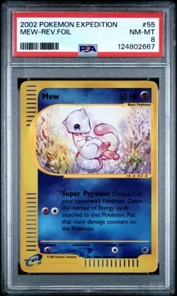 2002 POKEMON EXPEDITION #55 MEW-REVERSE FOIL PSA 8 - Image 1