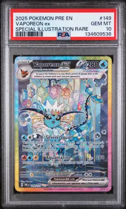 2025 POKEMON PRE EN-PRISMATIC EVOLUTIONS #149 VAPOREON EX PSA 10 - Image 1