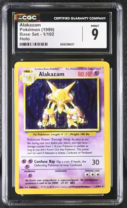 CGC 9 MINT Alakazam 1999 Base Set 1/102 Holo Pokemon Card - Image 1