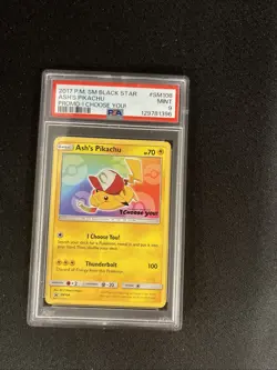 PSA 9 ASH'S PIKACHU SM108 BLACK STAR PROMO SUN & MOON POKEMON CARD MINT - Image 1