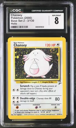 CGC 8 Chansey 2000 Base Set 2 3/130 Holo SWIRL Pokemon Card - Image 1