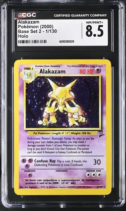 CGC 8.5 Alakazam 2000 Base Set 2 1/130 Holo SWIRL Pokemon Card - Image 1