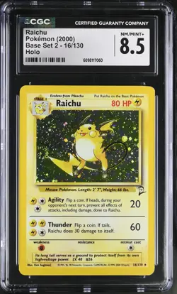 CGC 8.5 Raichu 2000 Base Set 2 16/130 Holo SWIRL Pokemon Card - Image 1