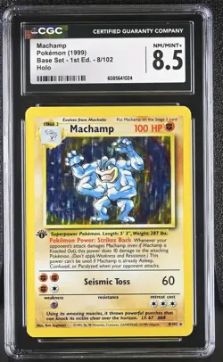 CGC 8.5 Machamp 1999 Base Set 1st Edition 8/102 Holo Pokemon Card - Image 1