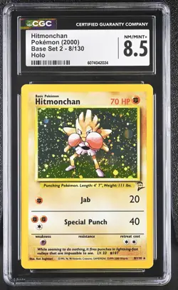 CGC 8.5 Hitmonchan 2000 Base Set 2 8/130 Holo SWIRL Pokemon Card - Image 1