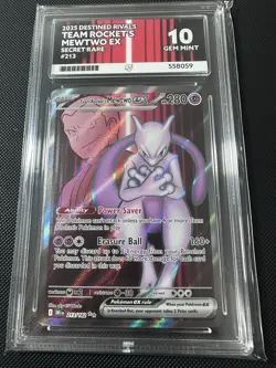 Pokemon TCG Destined Rivals Team Rocket's Mewtwo EX Full Art 213 Ace 10 Not PSA - Image 1