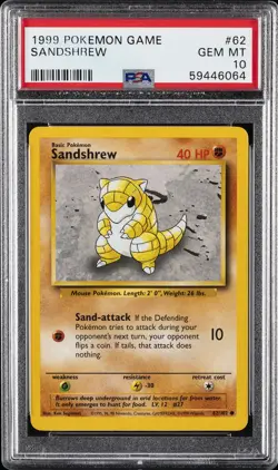 1999 POKEMON GAME #62 SANDSHREW PSA 10 - Image 1