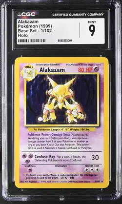 CGC 9 MINT Alakazam 1999 Base Set 1/102 Holo Pokemon Card - Image 1
