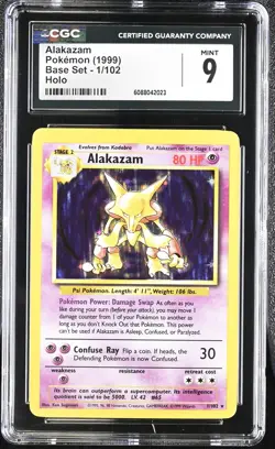 CGC 9 MINT Alakazam 1999 Base Set 1/102 Holo Pokemon Card - Image 1