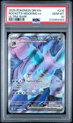2025 POKEMON DRI EN-DESTINED RIVALS ULTRA RARE TEAM ROCKET'S NIDOKING EX PSA 10 - Image 1