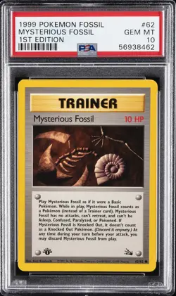 1999 POKEMON FOSSIL 1ST ED #62 MYSTERIOUS FOSSIL PSA 10 - Image 1