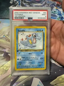 2000 Pokemon Neo Genesis #80 Totodile 1st Edition PSA 9 MINT - Image 1